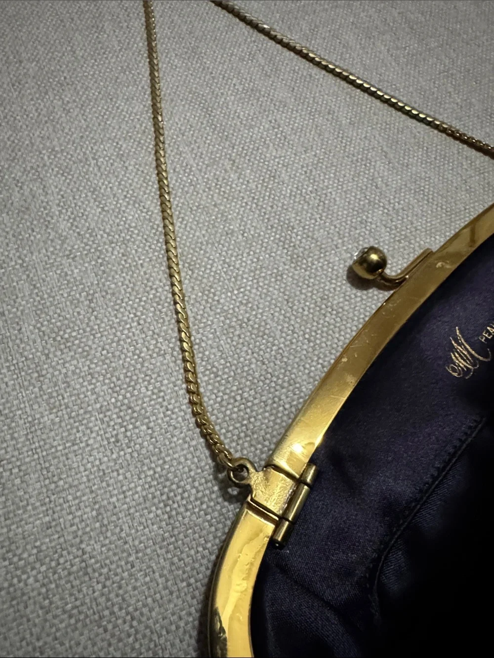 MM Peau De Faille Vintage Clutch/Strap-Bag-Navy/GoldTone Metal- Kisslock